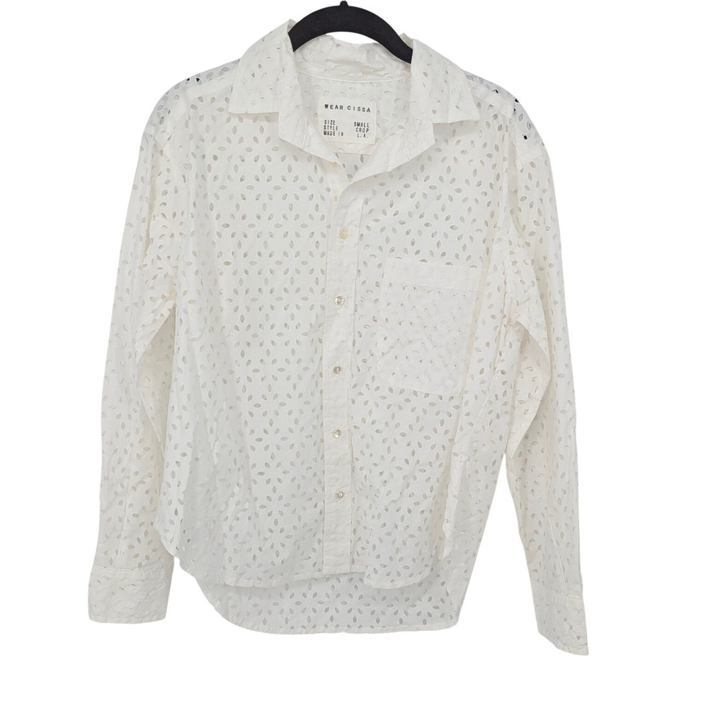 Wear Cissa Button Down Women Small White Eyelet Long Sleeve Shirt Cottagecore